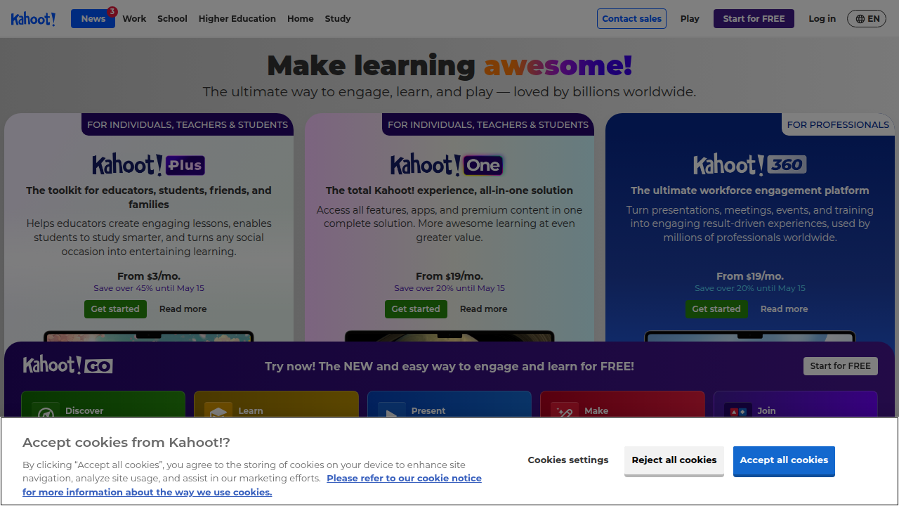 An example of Kahoot!'s interactive interface, a popular platform for quick trivia and quiz games that spark friendly competition among teams.