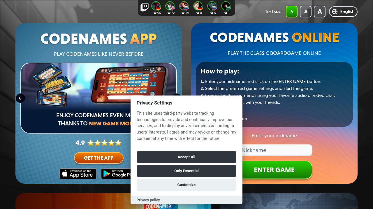 A screenshot of the Codenames Online game board, where teams deduce secret words based on spymasters' clues, enhancing strategic thinking.