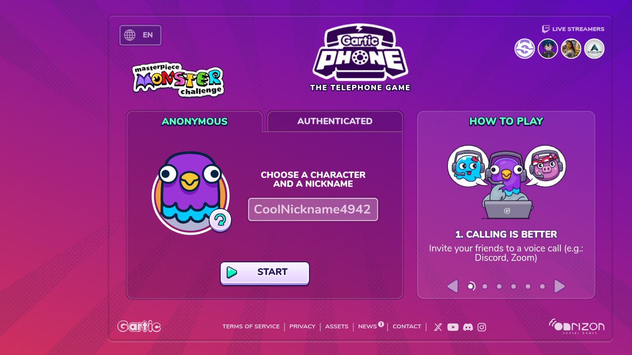 A screenshot of Gartic Phone's intuitive interface, designed for a hilarious drawing telephone game experience.