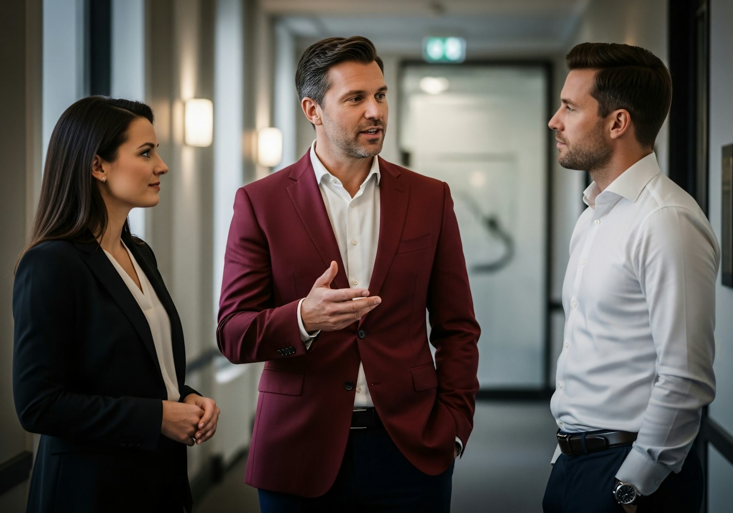 A manager gently inviting a hesitant team member to join a casual group activity, emphasizing optional participation and low-pressure engagement.