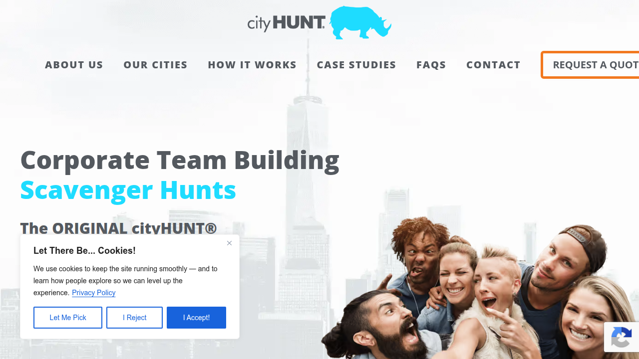 The homepage of cityHUNT, offering templates and ideas for virtual team building activities.