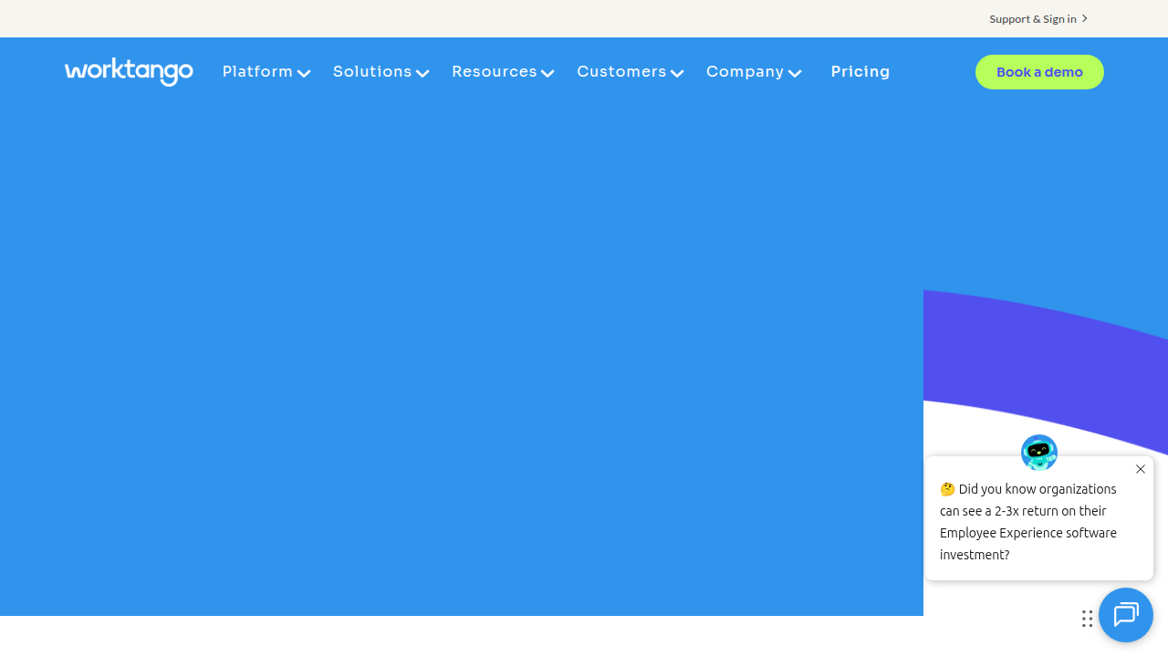 The homepage of WorkTango, an employee engagement software and resource for engagement strategies.