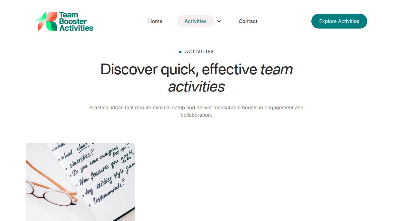 TeamBoosterActivities.com offers various team-building ideas, including virtual games like Boggle, to boost morale and connection.