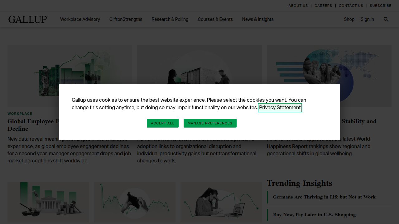 A screenshot of the Gallup website, a leading source for workplace research and insights.