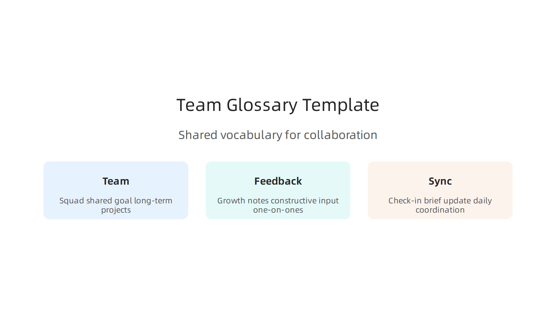 A structured template to help teams build a clear and consistent shared vocabulary.