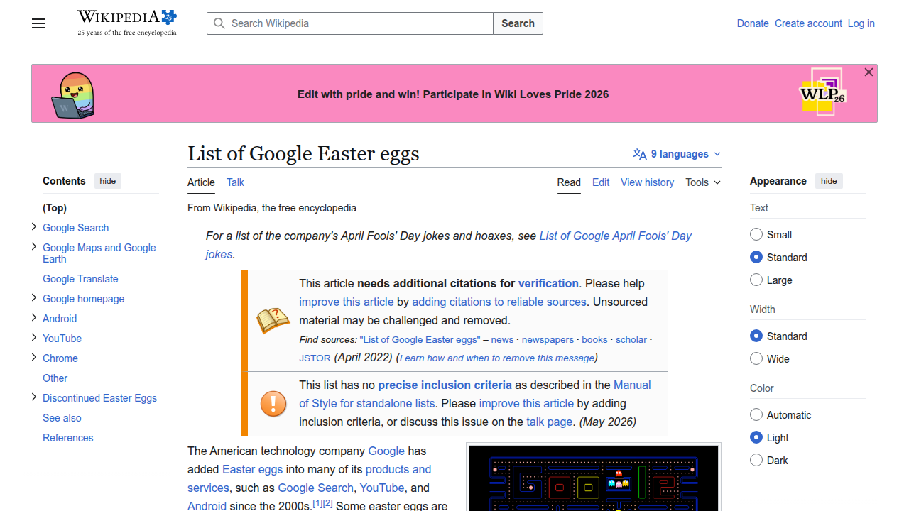 The Wikipedia list of Google Easter eggs, confirming the longevity of many hidden games.